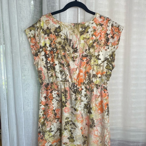 Eddie Bauer V Neck Faux Wrap 100% Cotton Floral Dress Size 12 - Picture 9 of 14